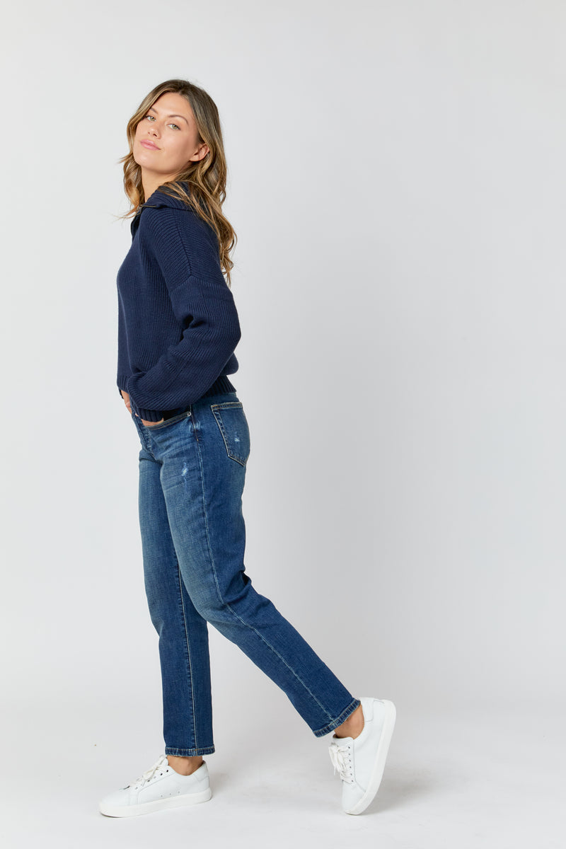 Mid Rise Relaxed Jeans Classic Blue Denim Oliver Logan